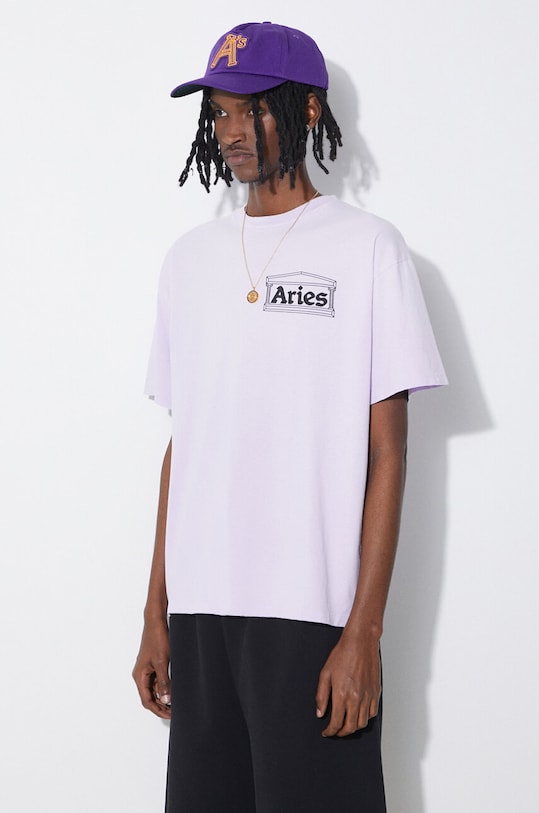 Aries t-shirt bawełniany Sunbleached Temple SS Tee fioletowy SUAR60030X