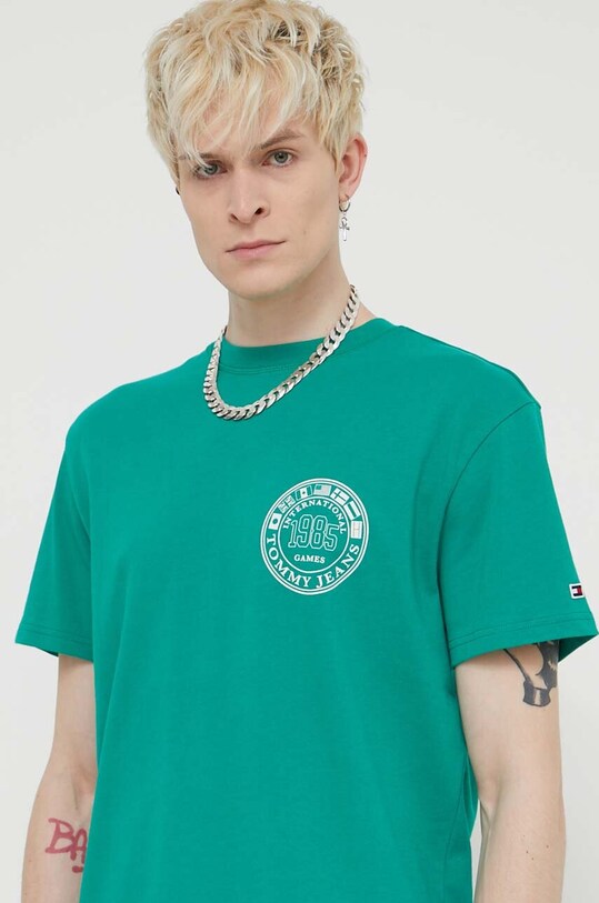 Бавовняна футболка Tommy Jeans Archive Games зелений DM0DM19545
