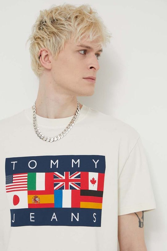 Bavlnené tričko Tommy Jeans Archive Games potlač béžová DM0DM19545
