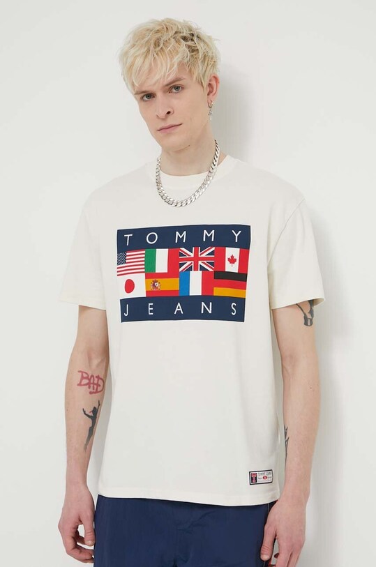 Бавовняна футболка Tommy Jeans Archive Games бежевий DM0DM19545