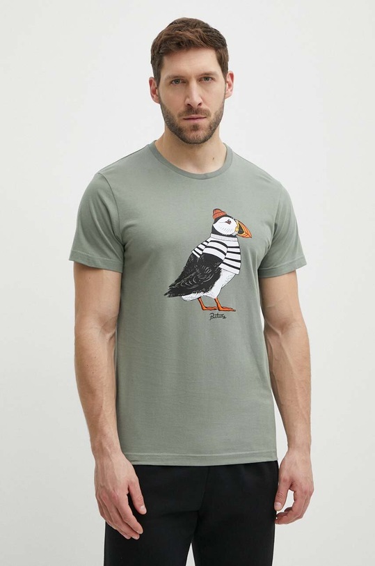 Picture t-shirt bawełniany Pockhan nadruk zielony MTS1017