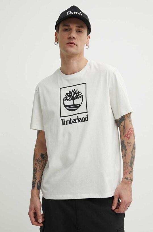 Bavlněné tričko Timberland kulatý béžová TB0A5QSPCM91