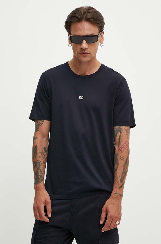 C.P. Company t-shirt bawełniany Mercerized Jersey Logo nadruk granatowy 16CMTS088A006374G