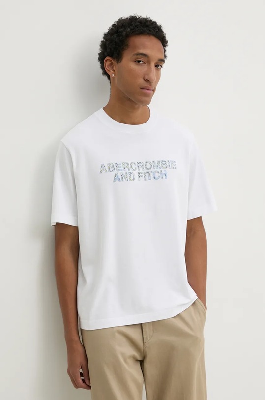 Bavlněné tričko Abercrombie & Fitch kulatý bílá KI123.3319.100