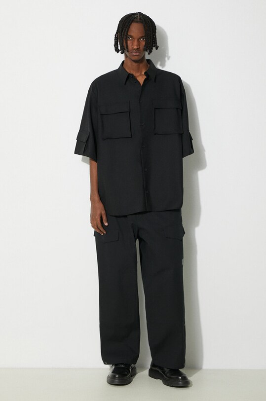 Μάλλινο πουκάμισο 032C Tailored Flap Pocket Shirt SS24.W.0060 μαύρο SS24
