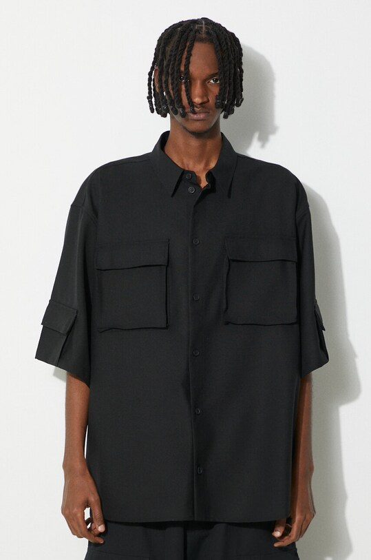 Μάλλινο πουκάμισο 032C Tailored Flap Pocket Shirt μαύρο SS24.W.0060