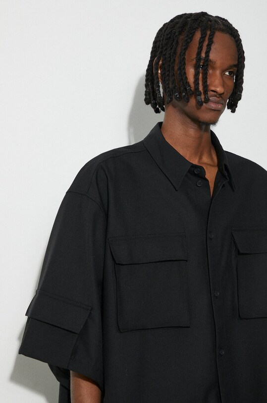 Μάλλινο πουκάμισο 032C Tailored Flap Pocket Shirt SS24.W.0060 μαύρο