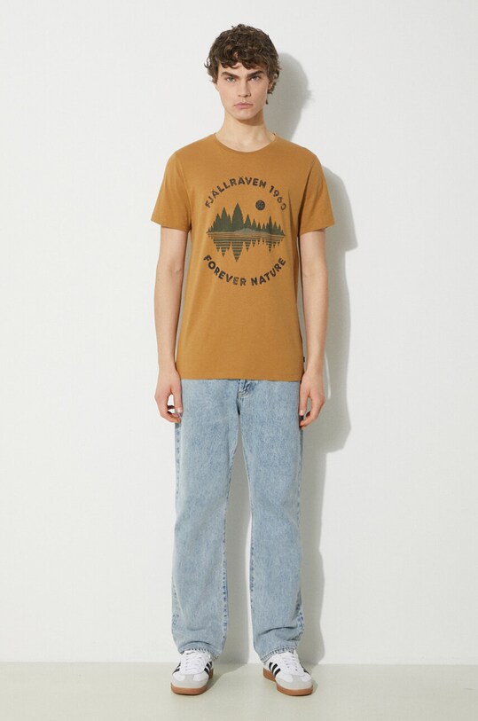 Βαμβακερό μπλουζάκι Fjallraven Forest Mirror T-shirt M F87045.232 καφέ SS24