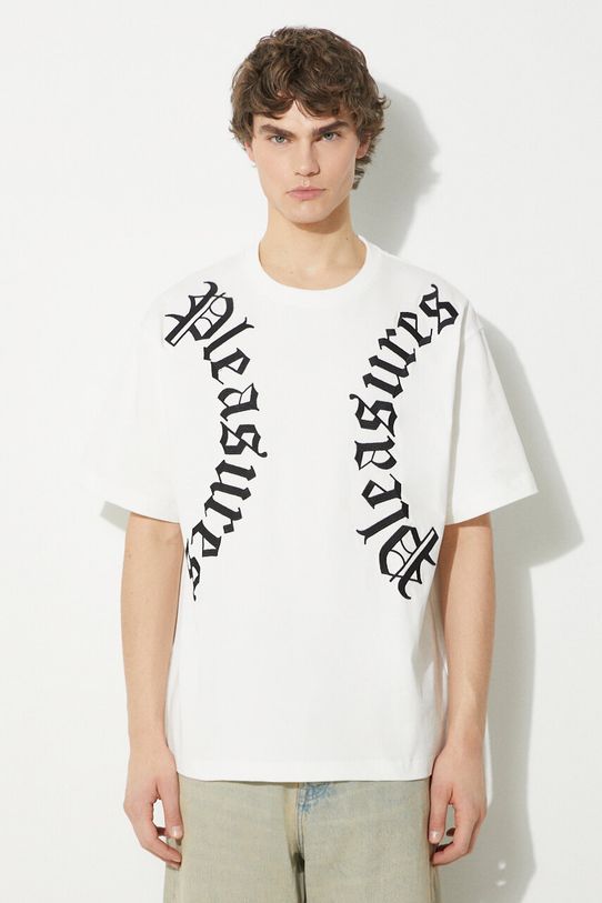 Памучна тениска PLEASURES Harness Heavyweight T-Shirt свободна бял P24SP010.WHITE