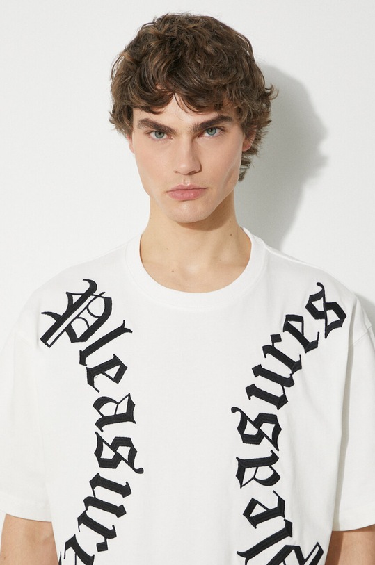 Памучна тениска PLEASURES Harness Heavyweight T-Shirt бял P24SP010.WHITE