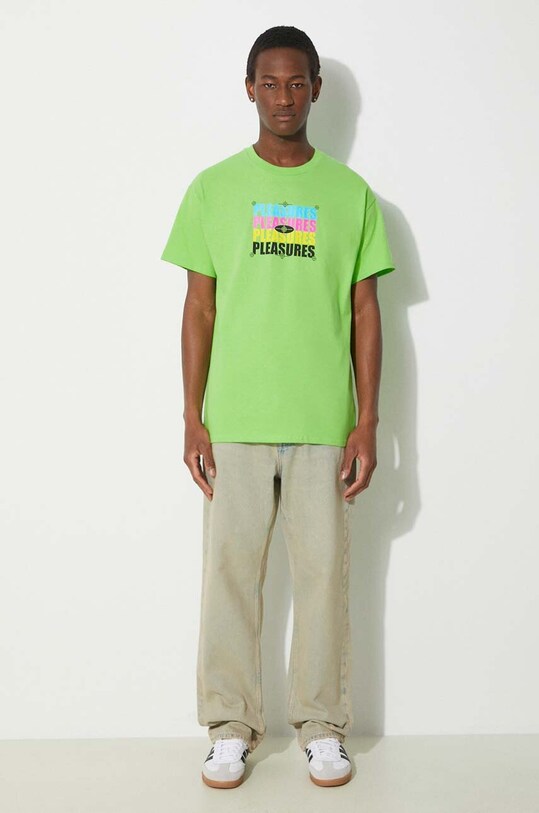 Бавовняна футболка PLEASURES Cmyk T-Shirt P24SP051.LIME зелений SS24