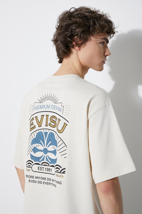 Бавовняна футболка Evisu Kamon hotfix Tee 2ESHTM4TS7079 бежевий