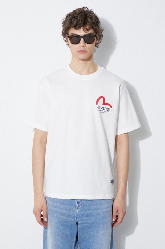 Evisu cotton t-shirt Godhead Daicock Printed SS Tee cotton white 2ESHTM4TS1085