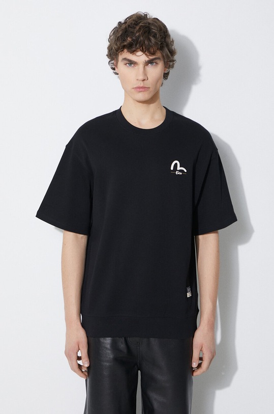 Odzież Evisu t-shirt bawełniany Evisu & Wave Print SS Sweatshirt 2ESHTM4WS7058 czarny