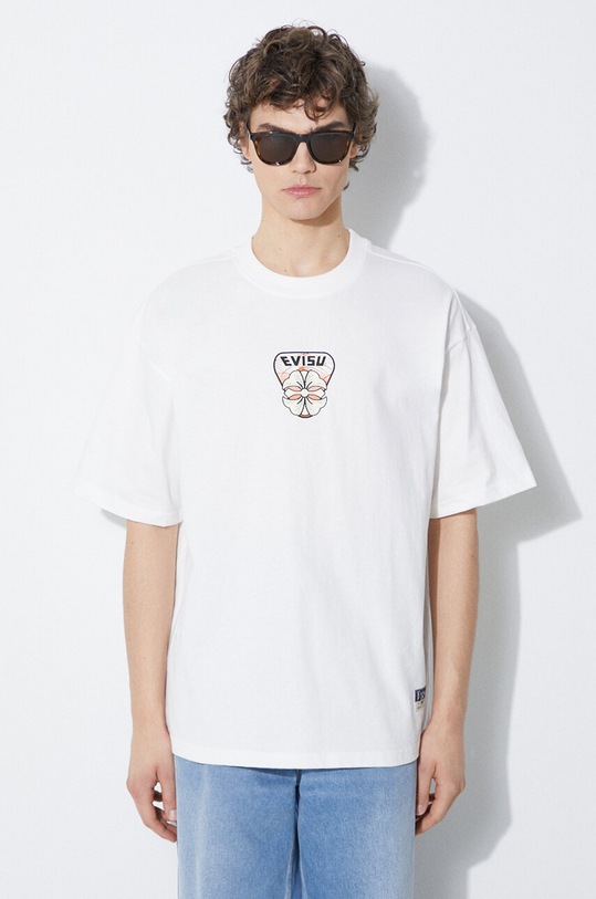 Clothing Evisu cotton t-shirt Multi-Hanafuda Patches Daicock Printed SS Tee 2ESHTM4TS1071 white