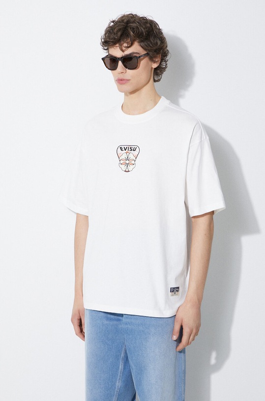 Evisu cotton t-shirt Multi-Hanafuda Patches Daicock Printed SS Tee 2ESHTM4TS1071 white