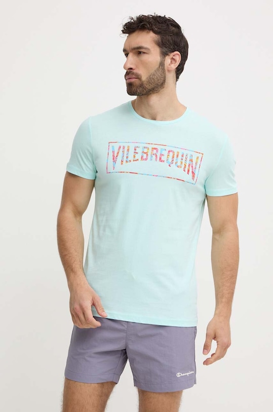 Vilebrequin t-shirt bawełniany THOM THOAP349 turkusowy SS24