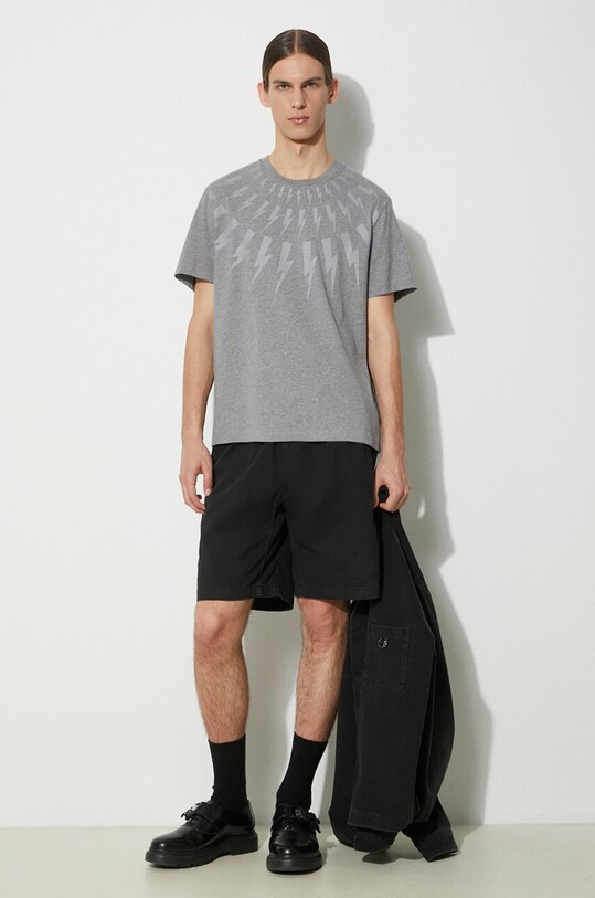 Neil Barrett tricou din bumbac Fairisle Thunderbolt Slim MY70007S.Y524.756N gri SS24