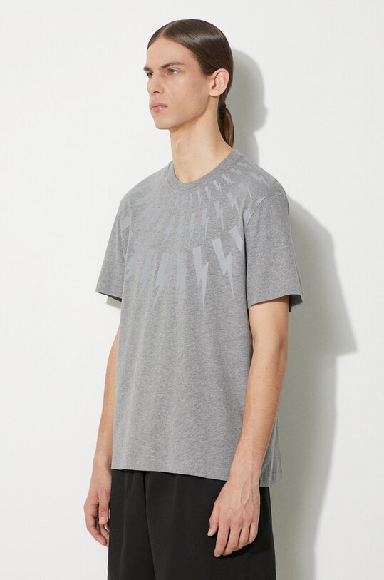 Neil Barrett tricou din bumbac Fairisle Thunderbolt Slim gri MY70007S.Y524.756N