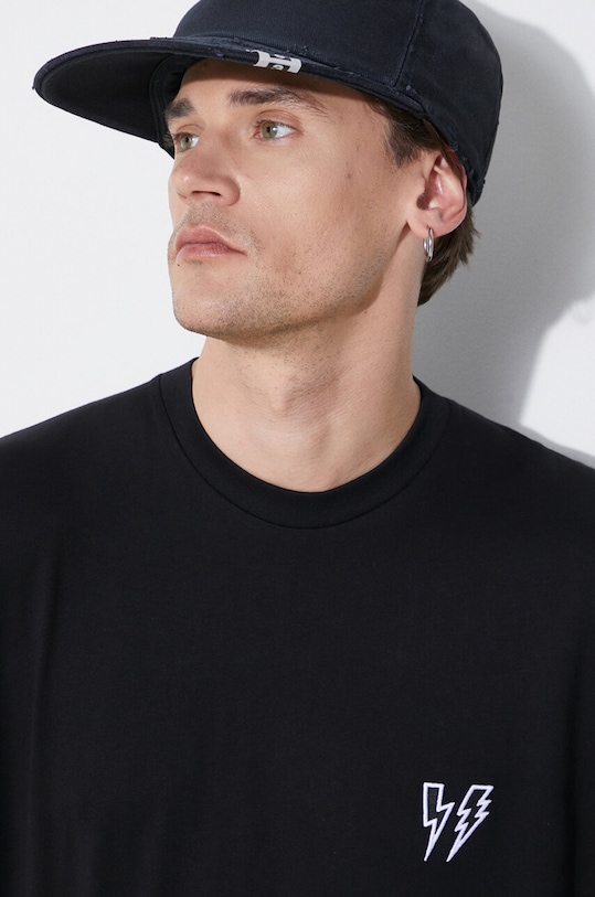 Neil Barrett t-shirt in cotone Slim Double Bolt nero MY70218R.Y523.001N