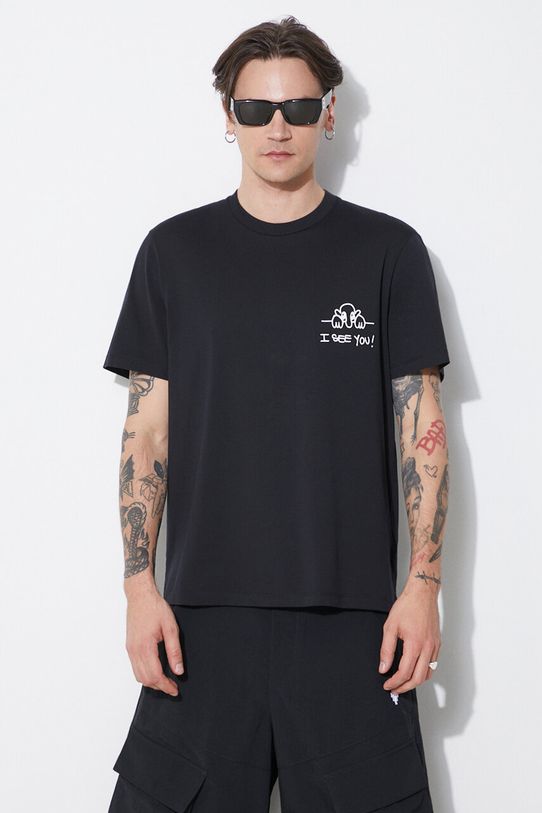 Neil Barrett t-shirt bawełniany Slim "I See You" nadruk czarny MY70261A.Y529.524N