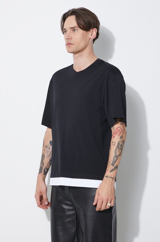 Neil Barrett tricou din bumbac Slim Dropped Shoulder Bicolor negru MY70266A.Y521.524N