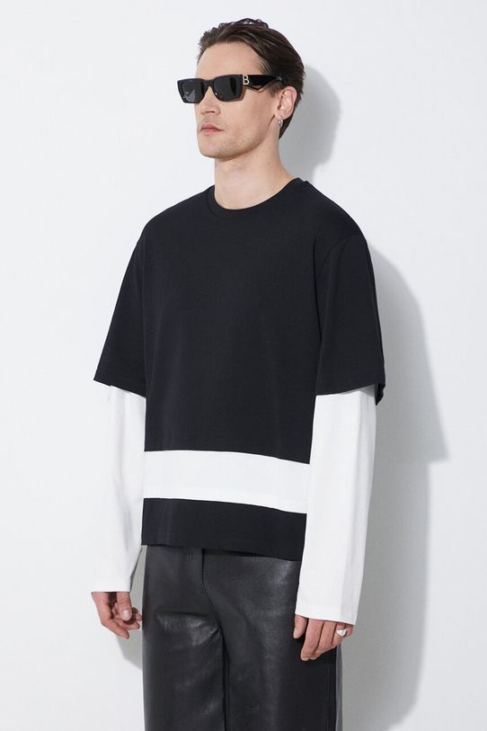 Bavlnené tričko s dlhým rukávom Neil Barrett Triple Layer Ready-Style Crew Neck
