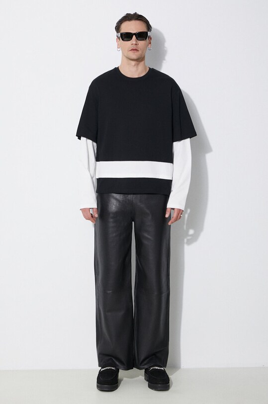 Neil Barrett longsleeve din bumbac Triple Layer Ready-Style Crew Neck MY70275A.Y552.118N negru SS24