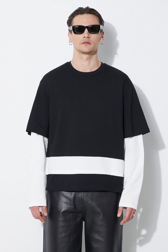 Bavlnené tričko s dlhým rukávom Neil Barrett Triple Layer Ready-Style Crew Neck čierna MY70275A.Y552.118N