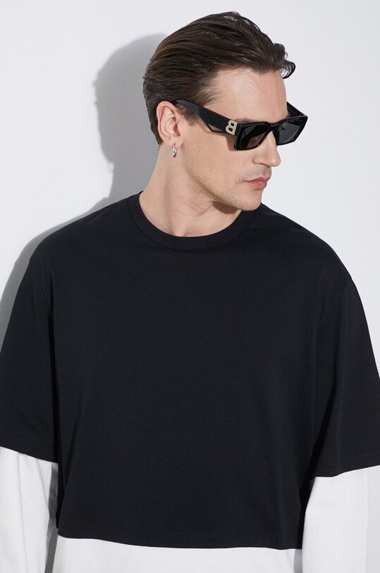 Neil Barrett longsleeve din bumbac Triple Layer Ready-Style Crew Neck MY70275A.Y552.118N negru
