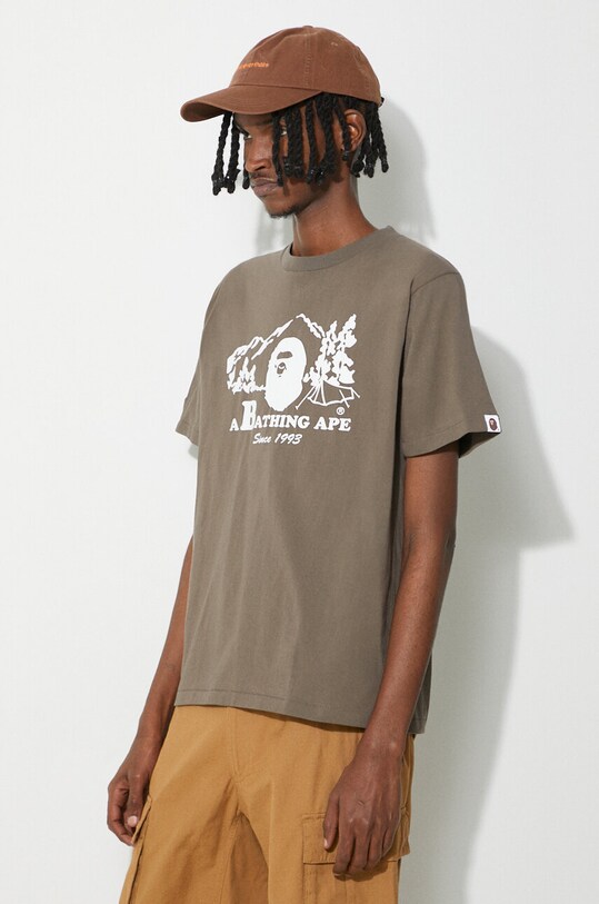 Памучна тениска A Bathing Ape Bape Camp Tee кафяв 1J80110046