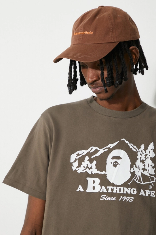 A Bathing Ape cotton t-shirt Bape Camp Tee 1J80110046 brown