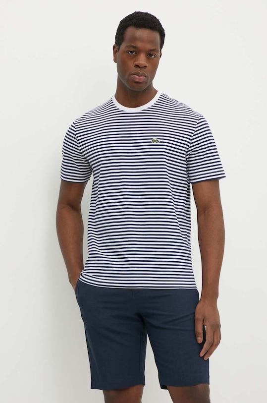 Lacoste t-shirt bawełniany wzorzyste granatowy TH9749