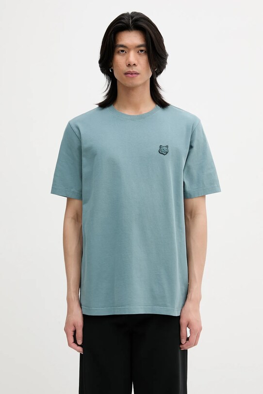 Maison Kitsuné t-shirt bawełniany Bold Fox Head Patch Comfort Tee Shirt turkusowy MM00127KJ0118