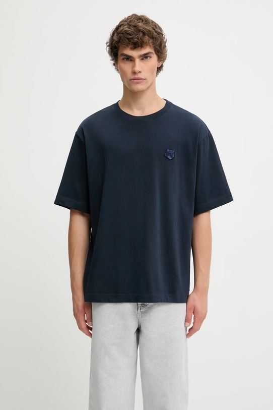 Bavlnené tričko Maison Kitsuné Bold Fox Head Patch Oversize relaxed tmavomodrá LM00107KJ0119
