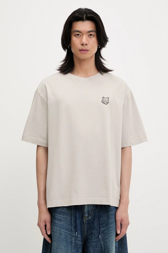 Bavlnené tričko Maison Kitsuné Bold Fox Head Patch Oversize Tee Shirt béžová LM00107KJ0119