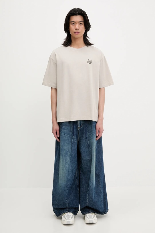 Памучна тениска Maison Kitsuné Bold Fox Head Patch Oversize Tee Shirt LM00107KJ0119 бежов