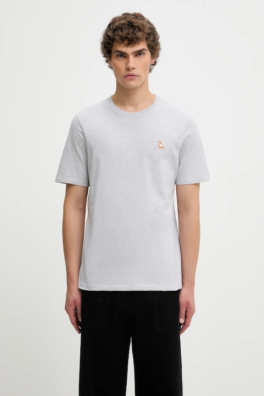 Maison Kitsuné tricou din bumbac Chillax Fox Patch Regular Tee Shirt uni gri LM00110KJ0008