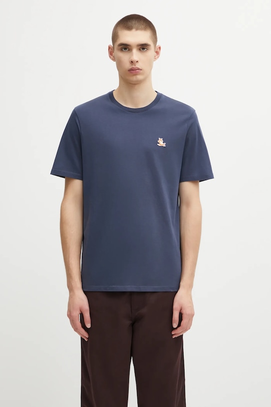 Maison Kitsuné tricou din bumbac Chillax Fox Patch Regular Tee Shirt uni bleumarin LM00110KJ0008