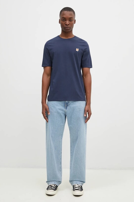 Памучна тениска Maison Kitsuné Fox Head Patch Regular Tee Shirt LM00104KJ0008 тъмносин
