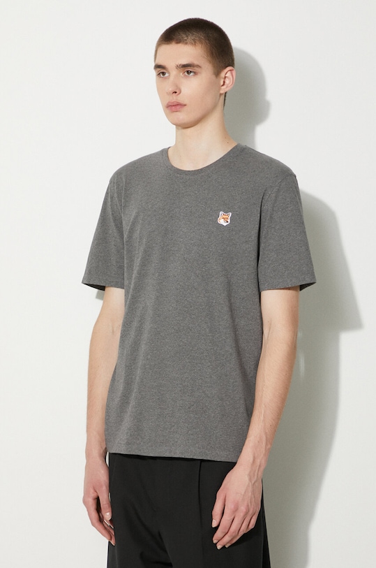 Maison Kitsuné t-shirt in cotone Fox Head Patch Regular Tee Shirt grigio LM00104KJ0008