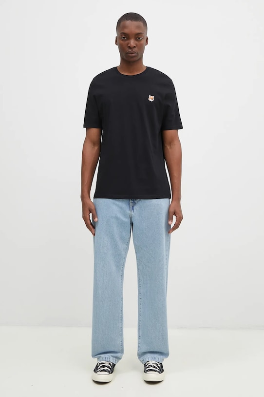 Памучна тениска Maison Kitsuné Fox Head Patch Regular Tee Shirt LM00104KJ0008 черен