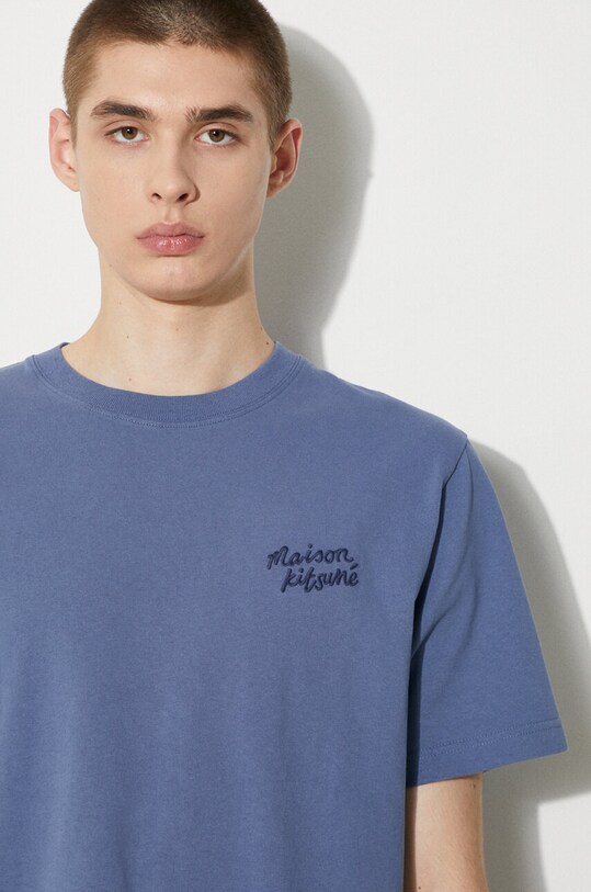 Maison Kitsuné t-shirt bawełniany Handwriting Comfort Tee Shirt MM00126KJ0118 niebieski