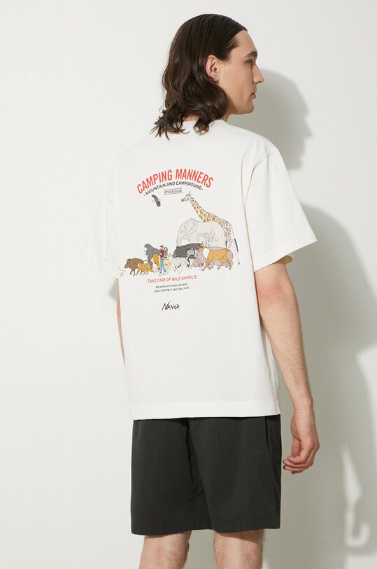 Odzież Nanga t-shirt Eco Hybrid Camping Manners Wild Animals Tee NW2411.1G800.A biały