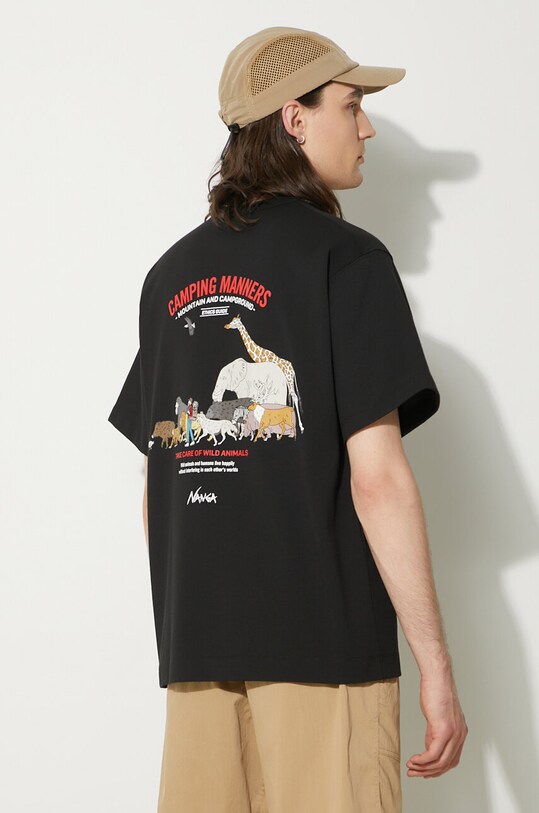 Clothing Nanga t-shirt Eco Hybrid Camping Manners Wild Animals Tee NW2411.1G800.A black