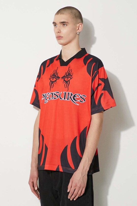PLEASURES polo shirt Afterlife Soccer Jersey red P24SU013.RED