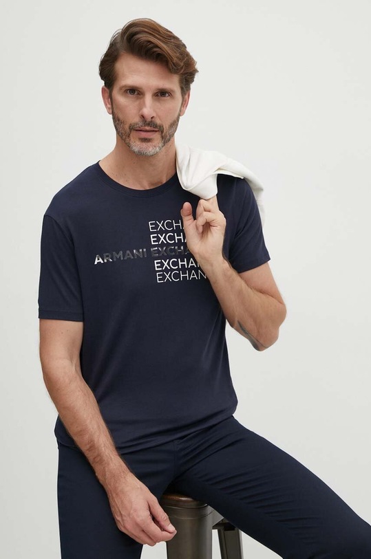 Armani Exchange tricou din bumbac 3DZTAC.ZJ9TZ bleumarin SS24