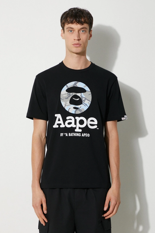 AAPE tricou din bumbac Basic Tee negru AAPTEM1445XXM