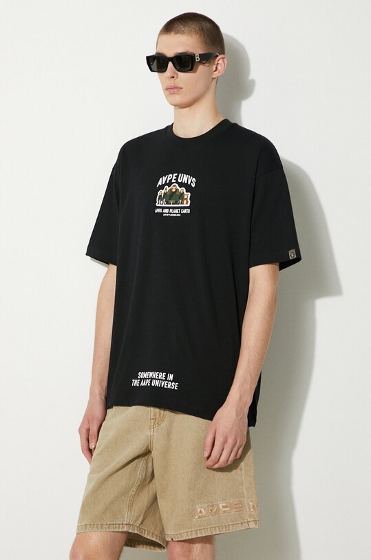 Бавовняна футболка AAPE Basic Tee чорний AAPTEM1493XXM