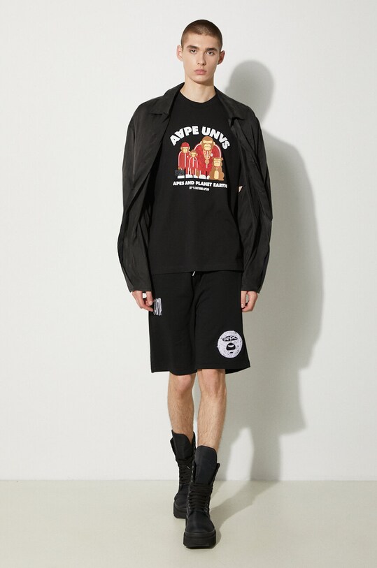 Bavlnené tričko AAPE Theme Tee AAPTEM1496XXM čierna SS24